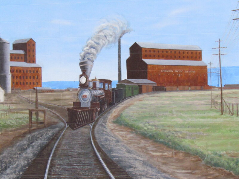 Steam Train on Tracks — Blue, Industrial