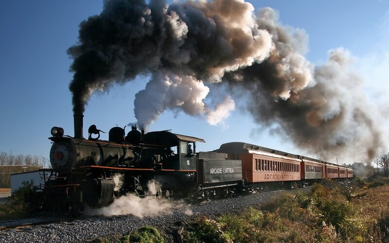 Steam Train on Tracks — Dramatic