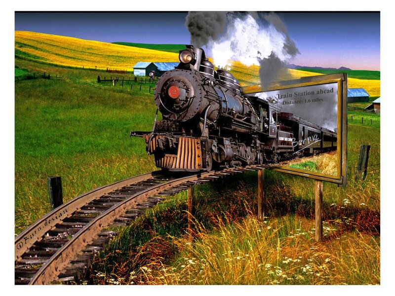 Steam Train on Tracks — Green, Dramatic