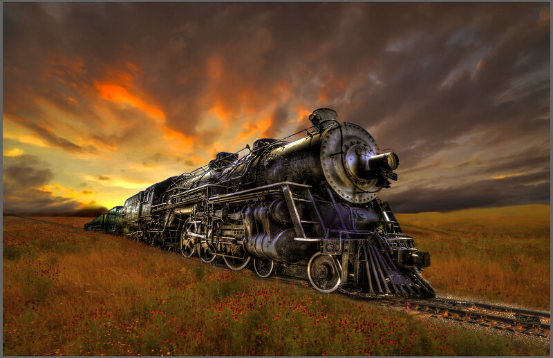 Steam Train on Tracks — Orange