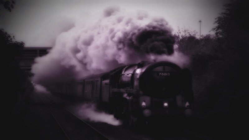 Steam Train on Tracks — Purple