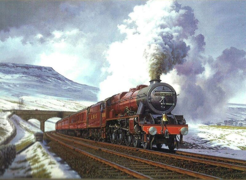 Steam Train on Tracks — Red, Dramatic