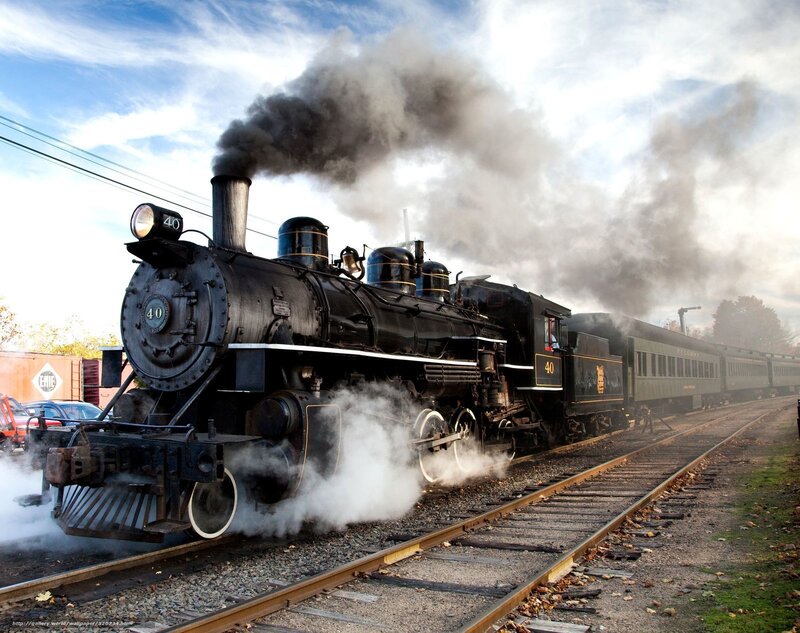 Steam train on tracks