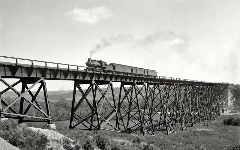 Steam Train on Trestle — Black