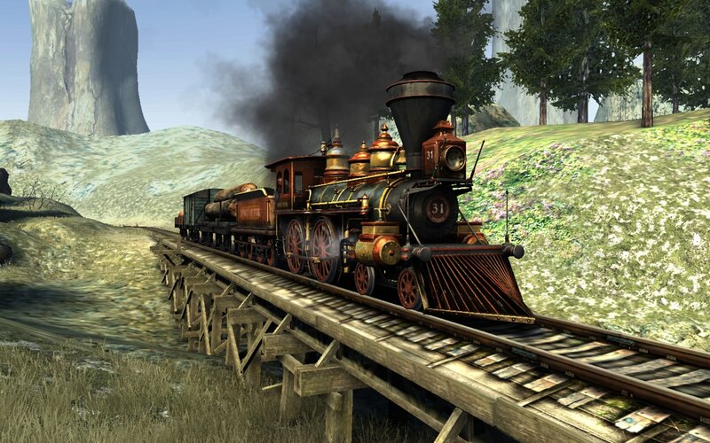 Steam Train on Trestle — Green