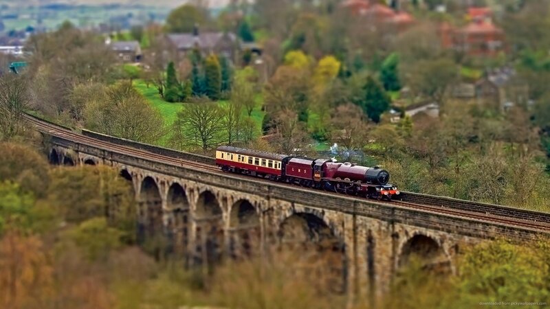 Steam Train on Viaduct — Maroon, Serene