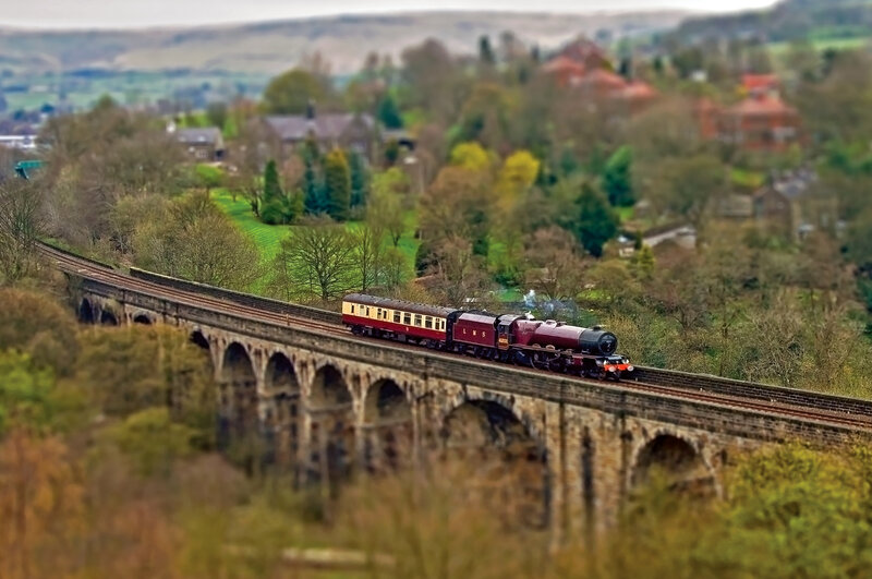 Steam Train on Viaduct — Maroon