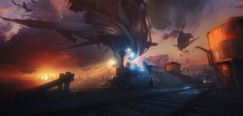 Steam Train under Airship
