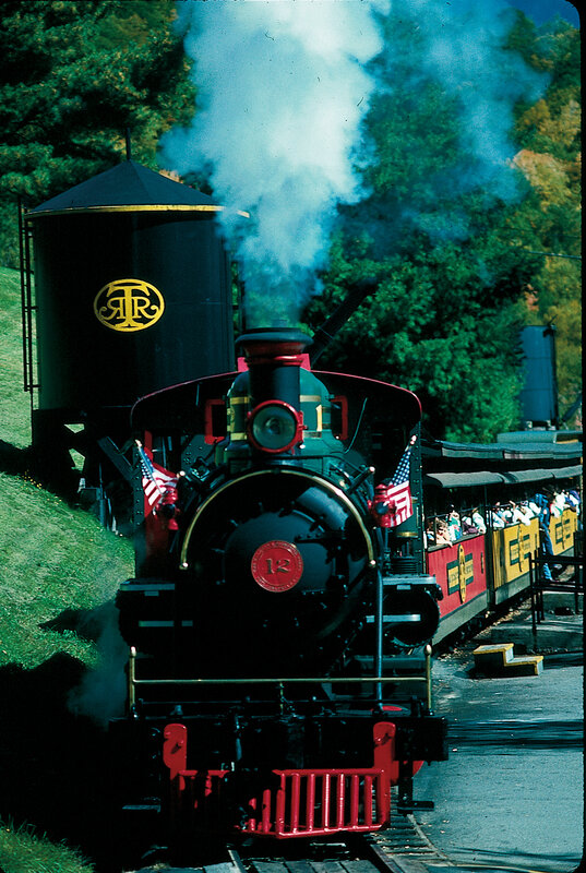Steam train with passengers