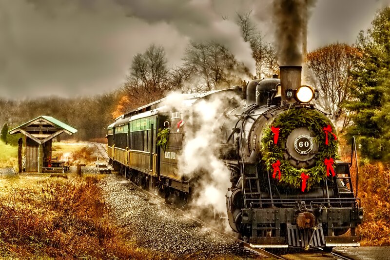 Steam Train with Wreath