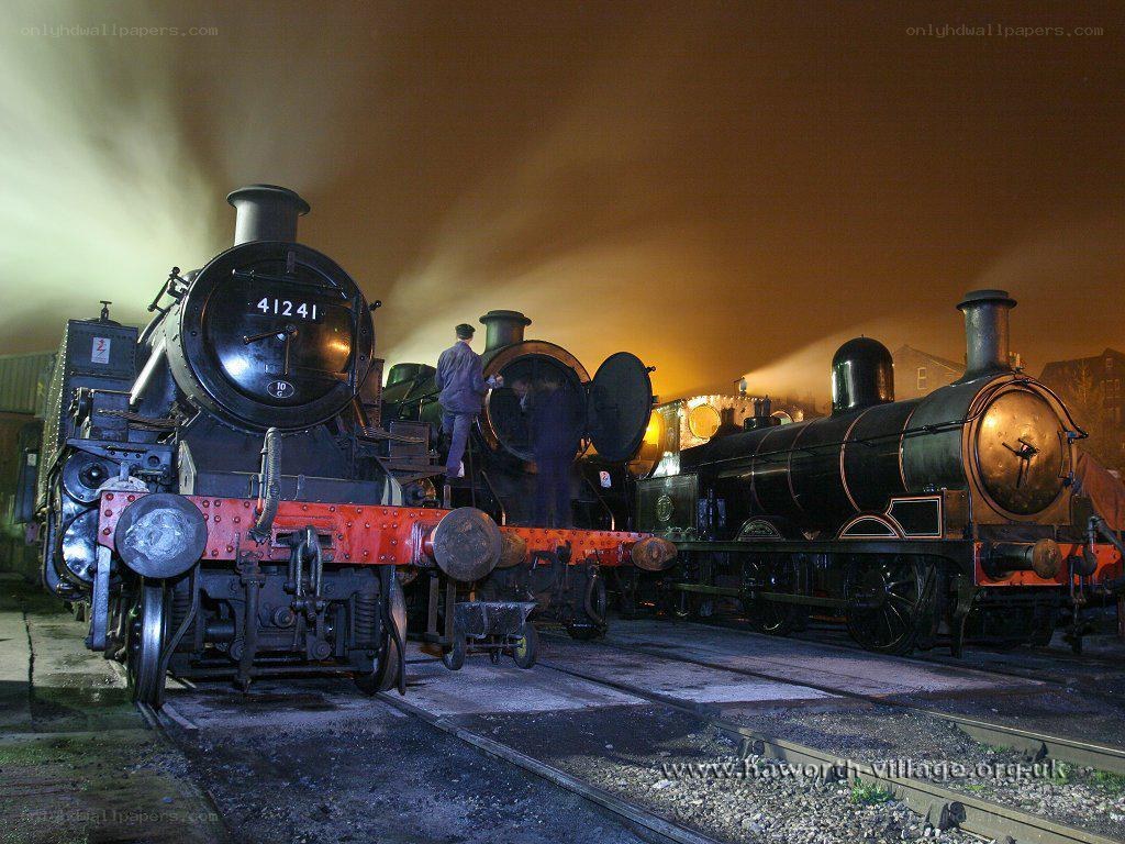 Steam trains at night