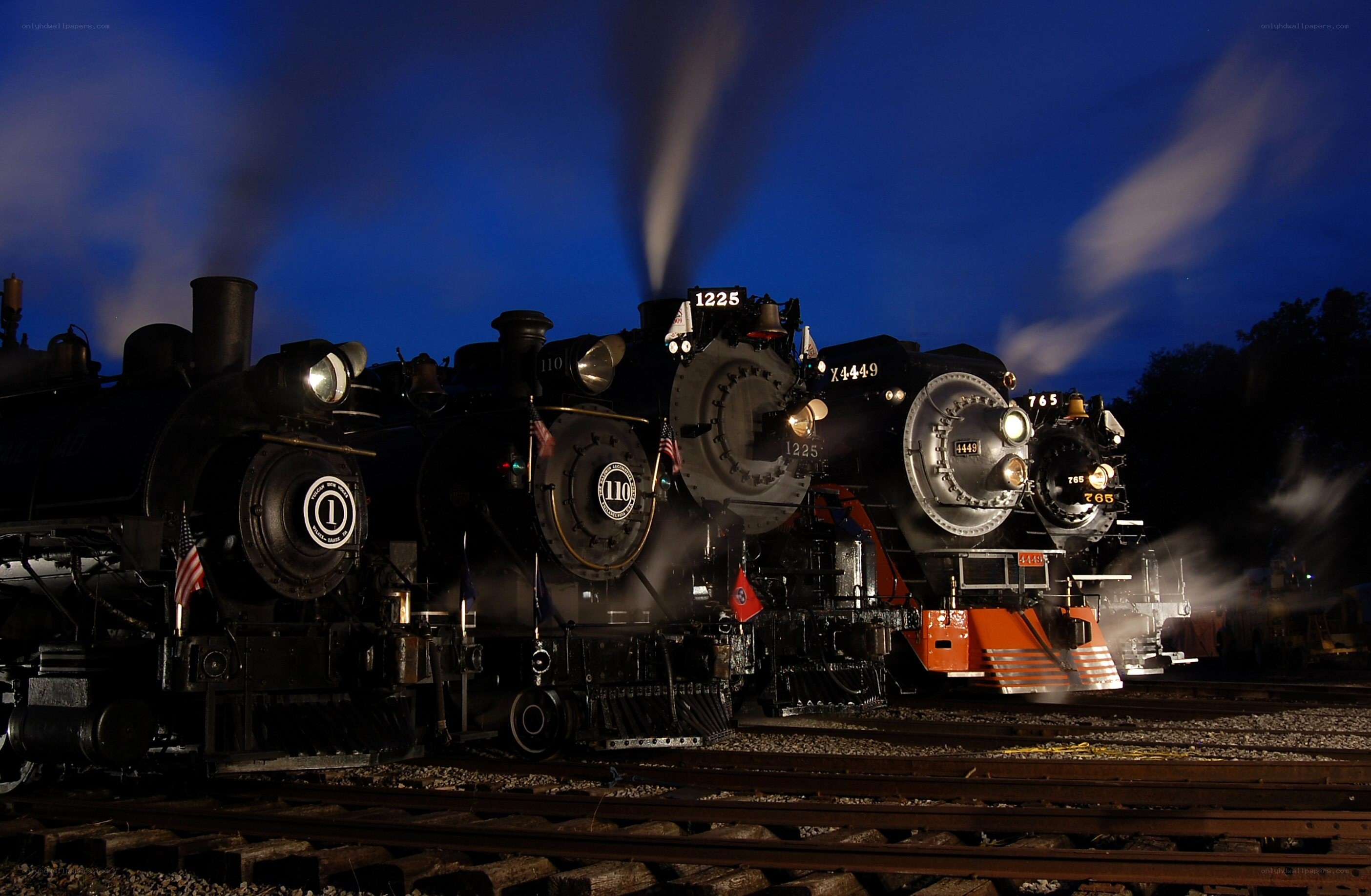 Steam trains at night