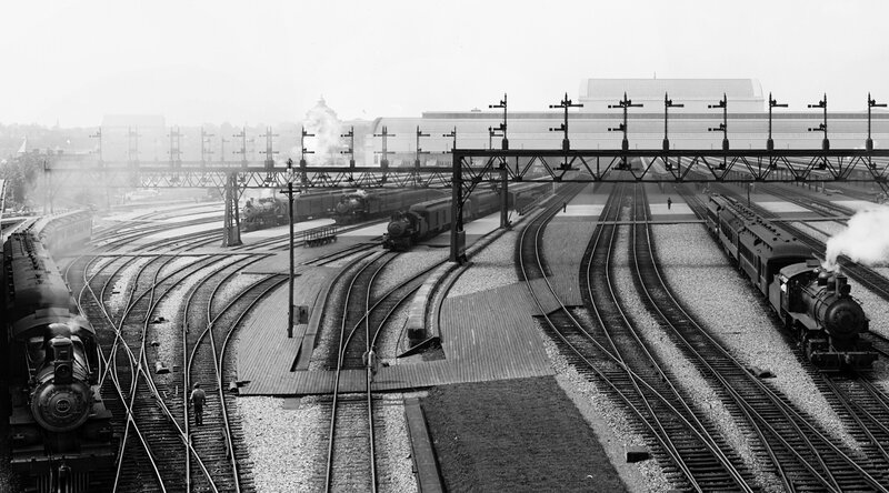 Steam Trains at Station — Black