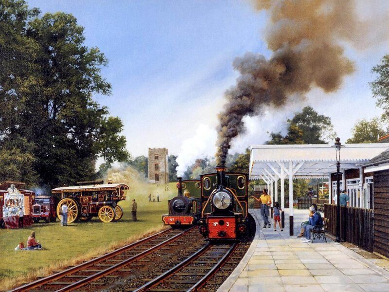 Steam Trains at Station — Green, Peaceful