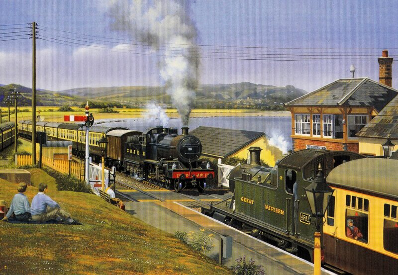 Steam Trains at Station — Green, Serene