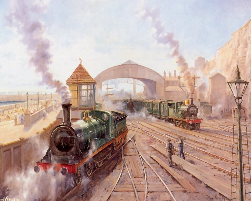 Steam Trains at Station — Green