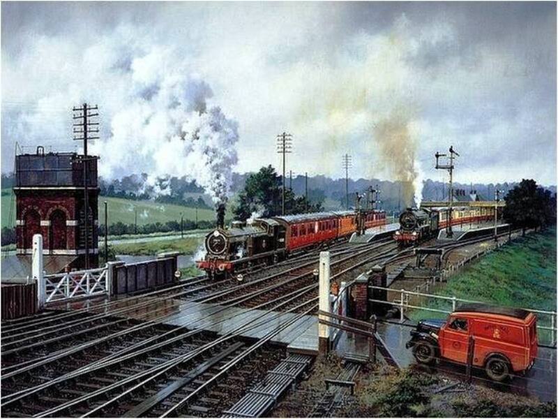 Steam Trains at Station — Red