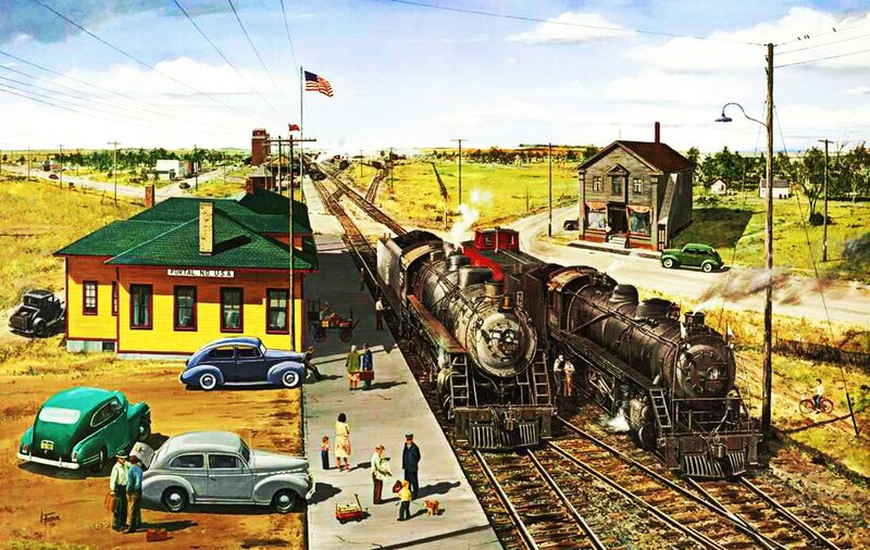 Steam Trains at Station — Yellow