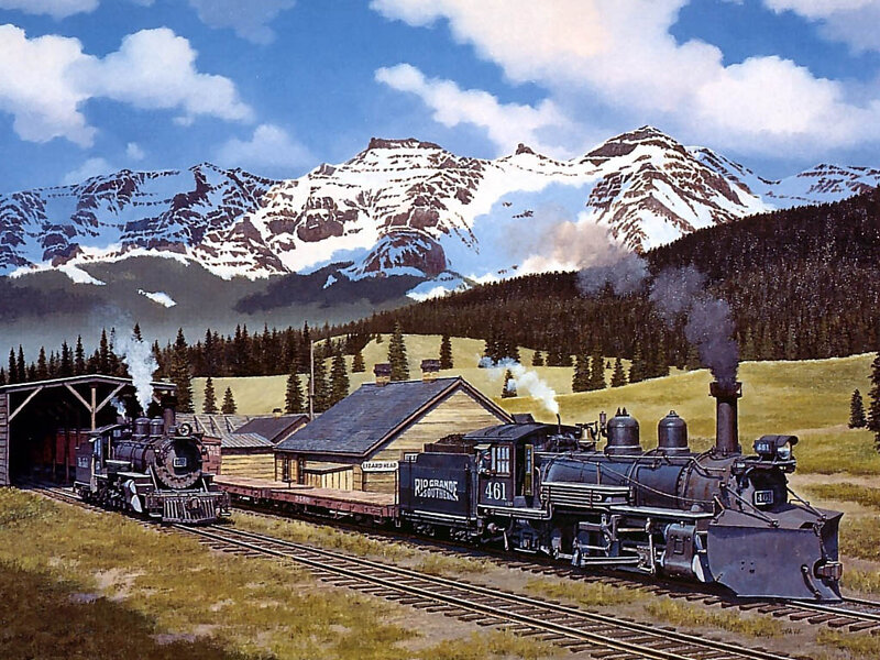 Steam Trains in Mountains — Blue
