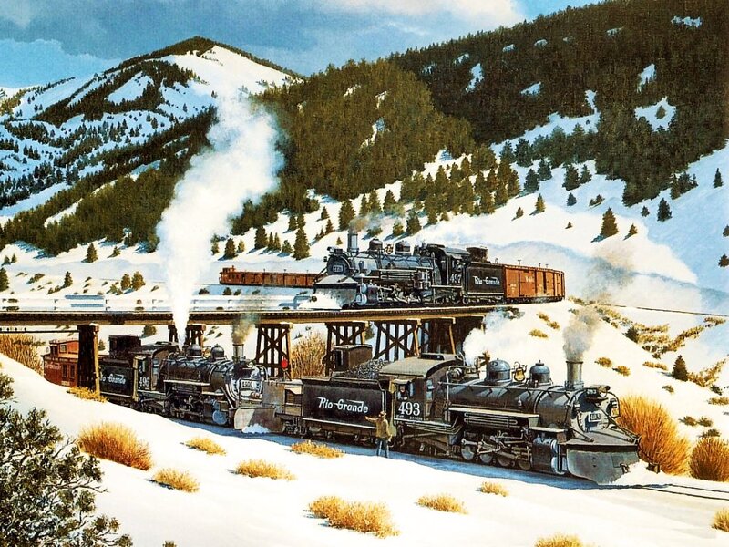Steam Trains in Snow — White