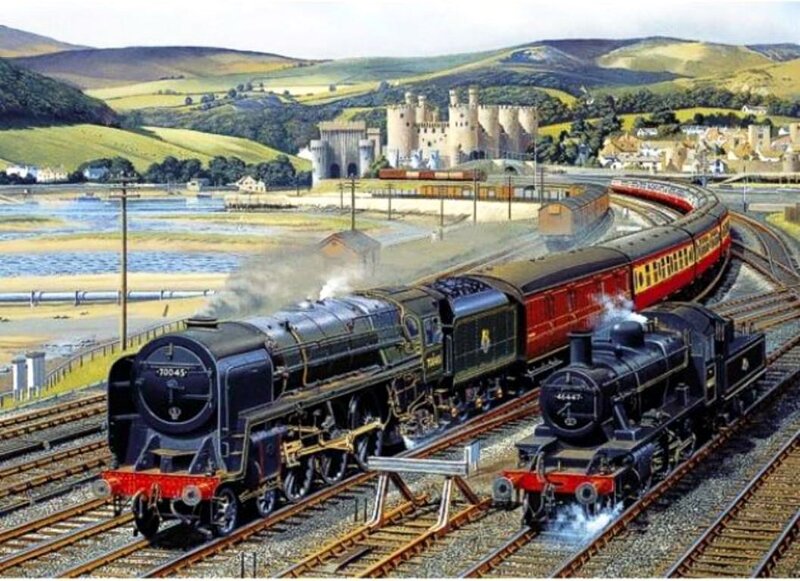 Steam Trains on Tracks — Black