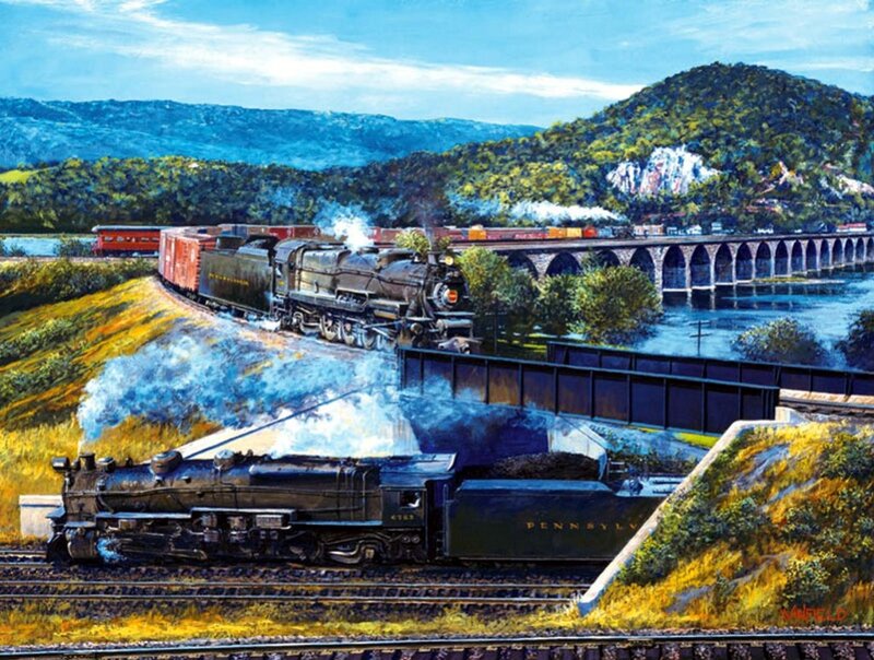 Steam Trains on Tracks — Blue