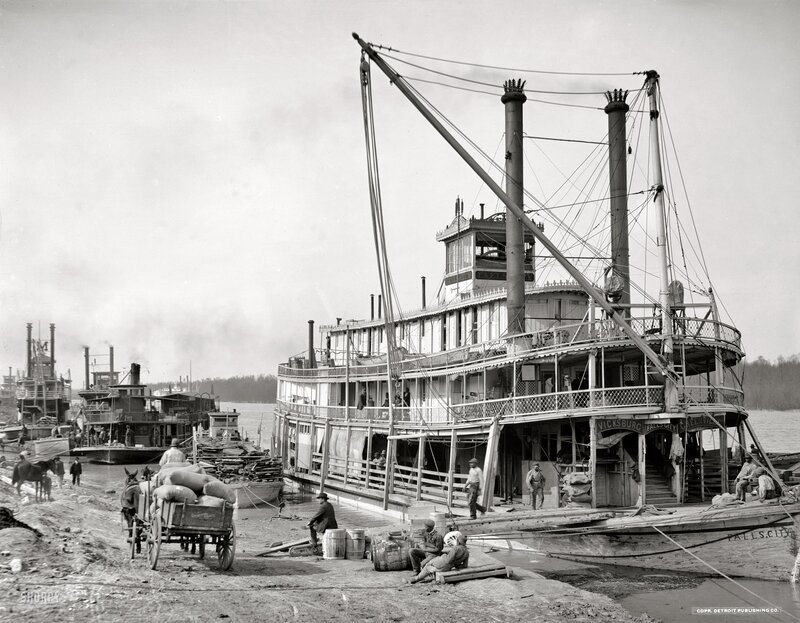 Steamboat at a river dock