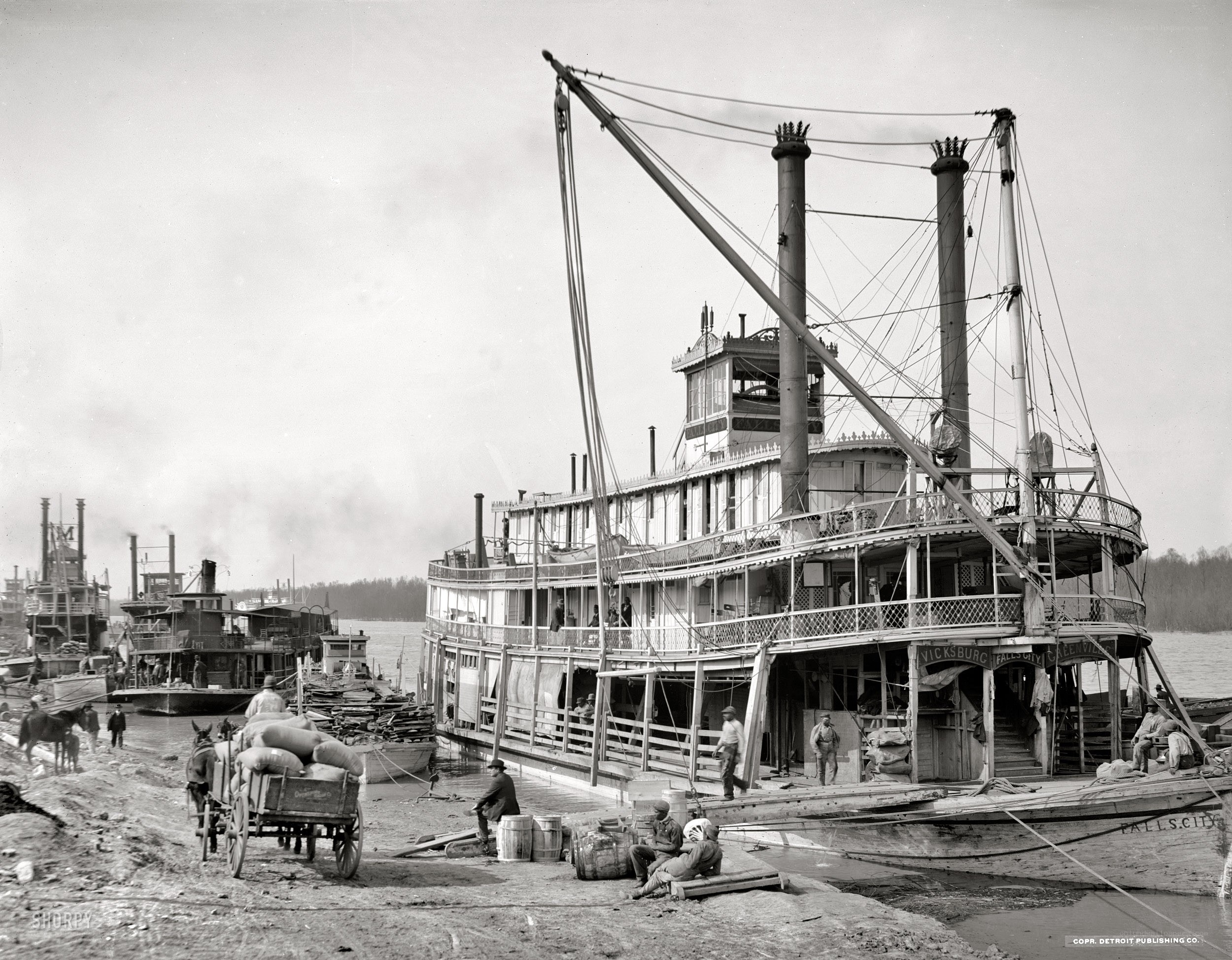 Steamboat at a river dock