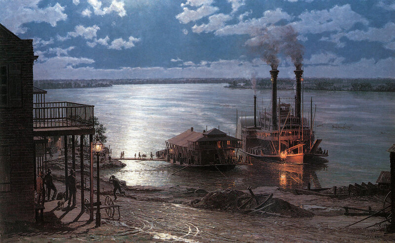 Steamboat at a riverside dock