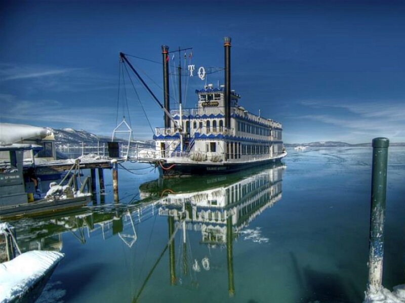 Steamboat on a frozen lake