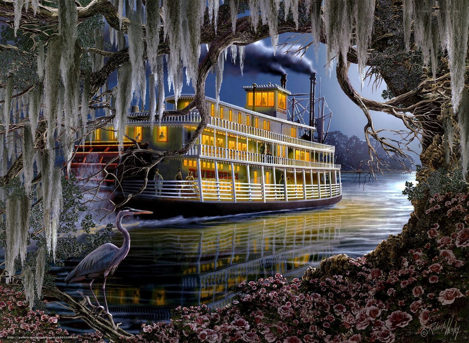 Steamboat on a misty river