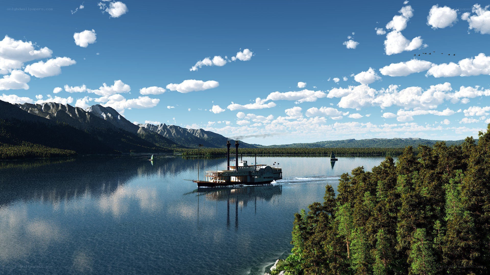 Steamboat on a mountain lake