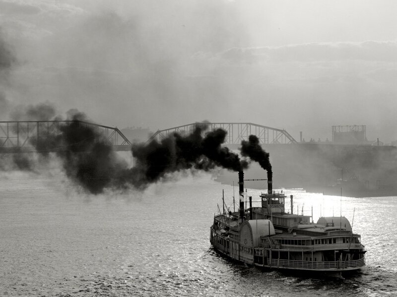 Steamboat on River — Black