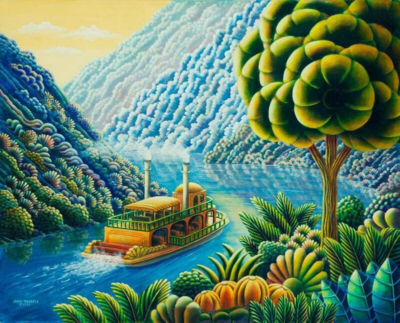 Steamboat on River — Blue, Serene, Afternoon