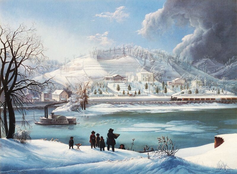 Steamboat on River — Blue, Serene