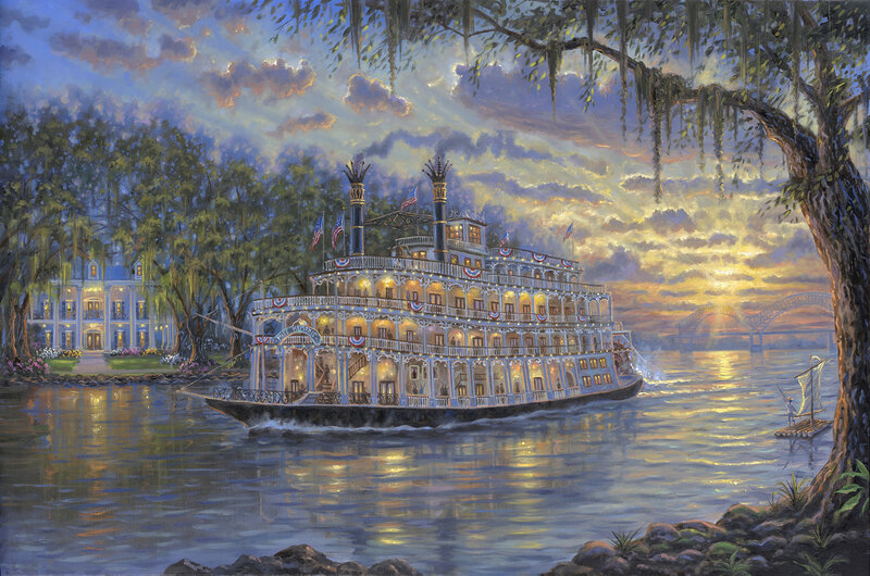 Steamboat on River — Blue