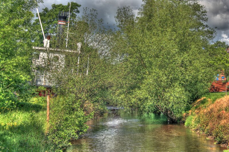 Steamboat on River — Green, Dramatic