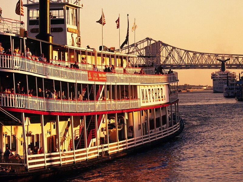 Steamboat on River — Orange, Serene