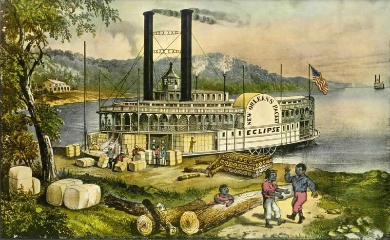 Steamboat on river scene
