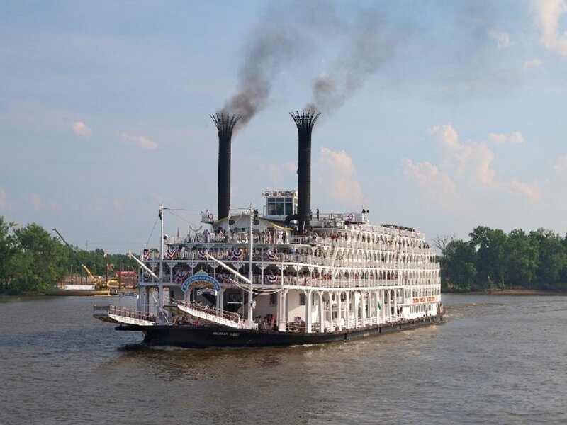 Steamboat on River — White