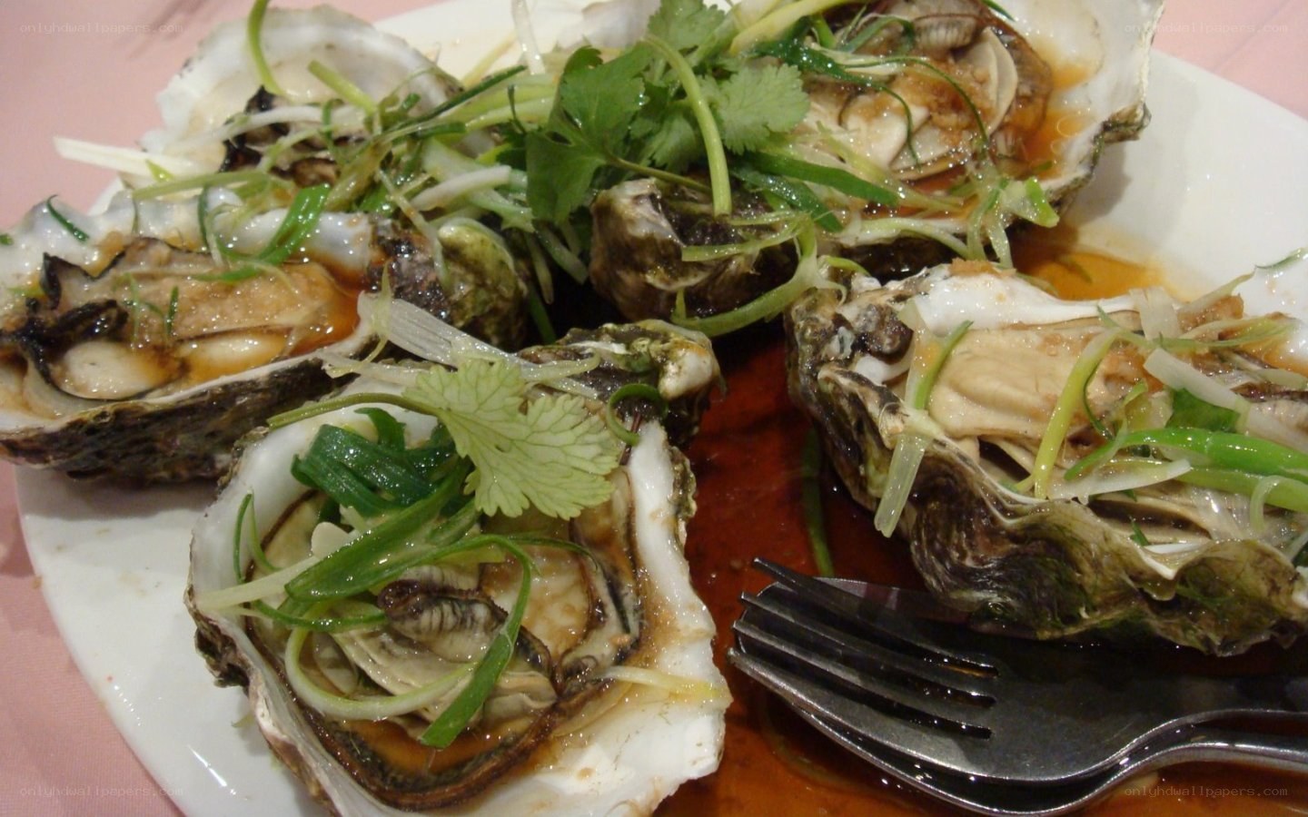 Steamed oysters with herbs