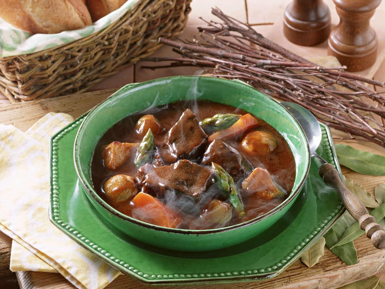steaming beef stew with vegetables