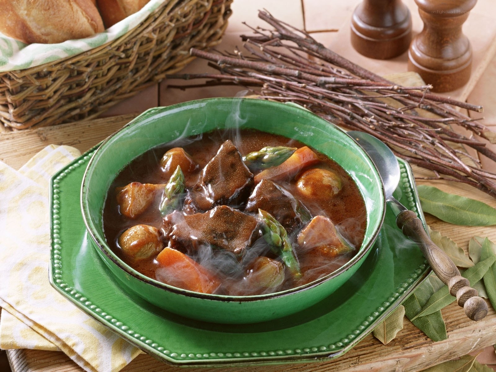 steaming beef stew with vegetables