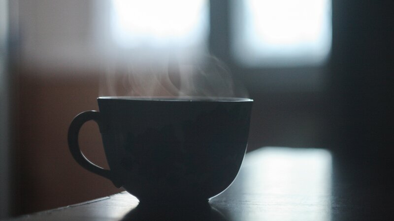 Steaming Coffee Cup — Black, Calm, Morning