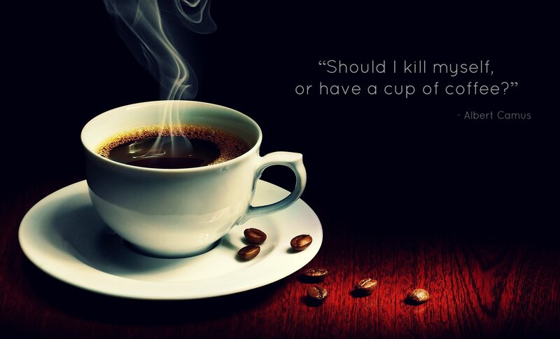 Steaming Coffee Cup — Black, Dramatic, Night, Photograph, Coffee Beans