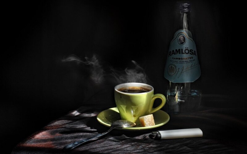 Steaming Coffee Cup — Black, Dramatic, Night
