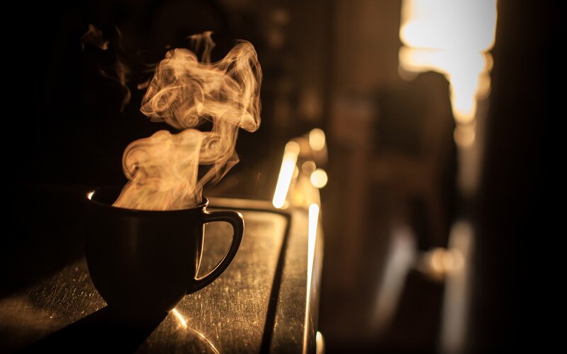Steaming Coffee Cup — Black, Warm, Night