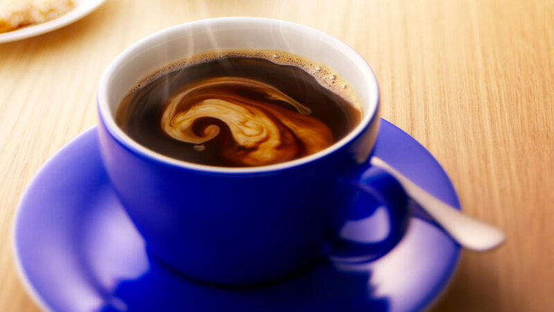 Steaming Coffee Cup — Blue, Calm
