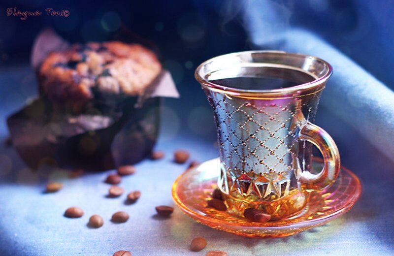 Steaming Coffee Cup — Blue, Cozy