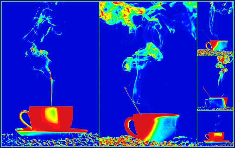 Steaming Coffee Cup — Blue, Dramatic